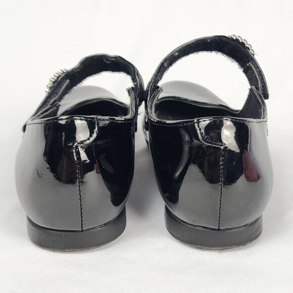 Rachel Shoes Girls 3M Black "Patent Leather Look" Rhinestone Hook Loop Closure - Picture 4 of 15